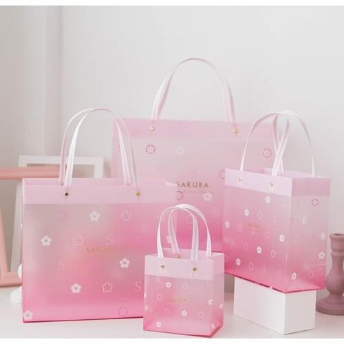 12pcs/lot Pink Romantic Transparent Birthday Portable Plastic Bag PVC Bag Sakura Rivet PP Gift Bag Clothing Store Packaging