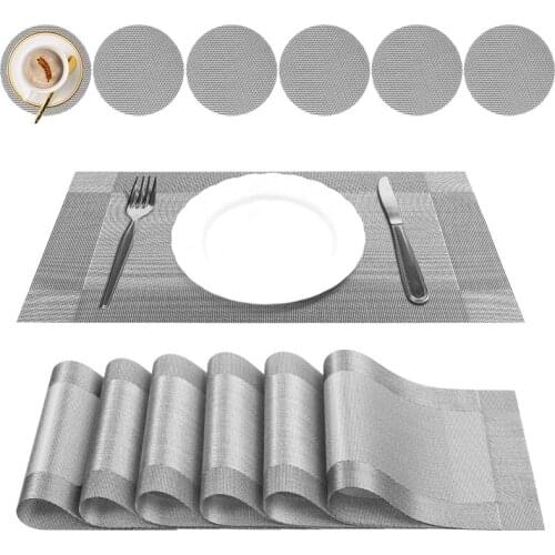 12PCS Placemats PVC Vinyl Placemats Heat Resistant Non-Slip Woven Washable For Kitchen Dining Table 45X30cm