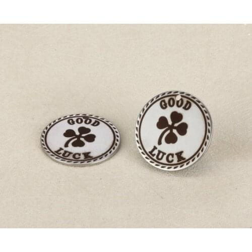 20pcs/lot 20mm New design Engraved stainless steel charms - good luck & lucky clover Steel Charm