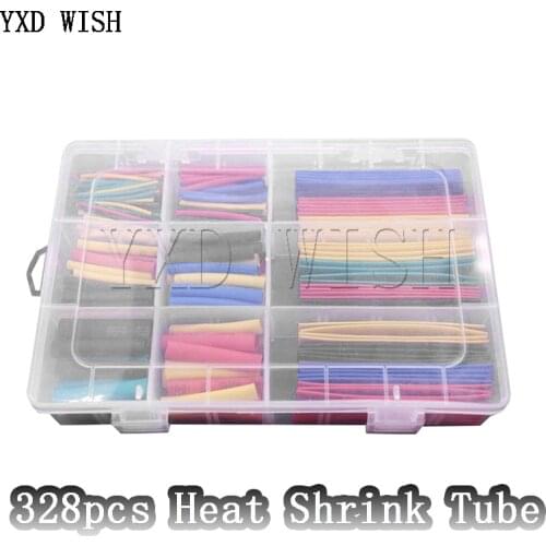 328Pcs/Box Sleeving Wrap Wire Car Electrical Cable Tube kits Heat Shrink Tube Tubing Polyolefin 8 Sizes Mixed Color