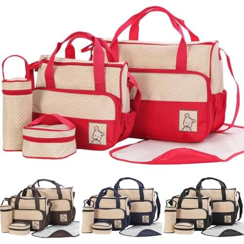 5Pcs/Set Nappy Bag Waterproof Large Capacity Stroller Baby Diaper Bag Multi-function Maternity Shoulder Travel Handbag