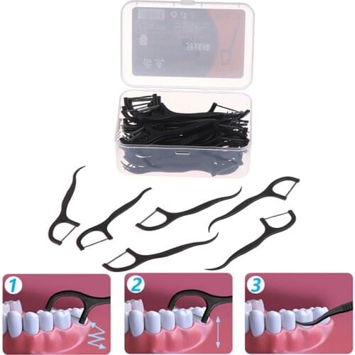 50pc/Box Bamboo Charcoal Dental Floss Teeth Sticks Tooth Pick Interdental Brush Teeth Clean Dental Floss Stick Toothpick Flosser