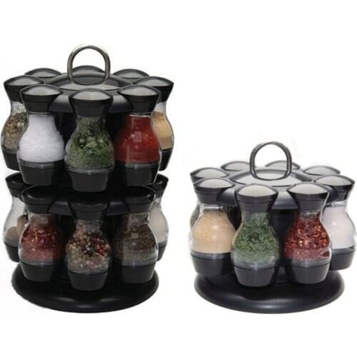 8 Pcs/16 Pcs Spice Jars Set with Round Rotatable Storage Rack Cruet Condiment Salt and Pepper Seasoning Cooking M04 21 Dropship