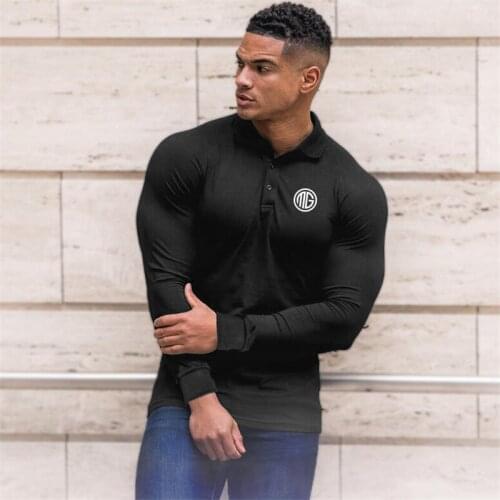 Brand Running long sleeve fitness polo shirt men camisa masculino Sports cotton polos T shirts mens gym clothing training jersey
