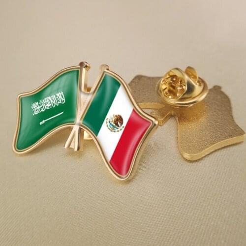 Saudi Arabia and Mexico Crossed Double Friendship Flags Lapel Pins Brooch Badges