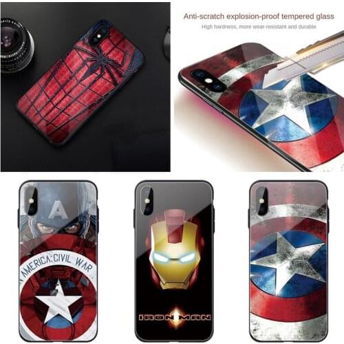 Disney Marvel Spiderman Tempered Glass Phone Case for iPhone 11 12 Pro Max mini 7 8 plus XR X XS MAX SE fashion shockproof cover