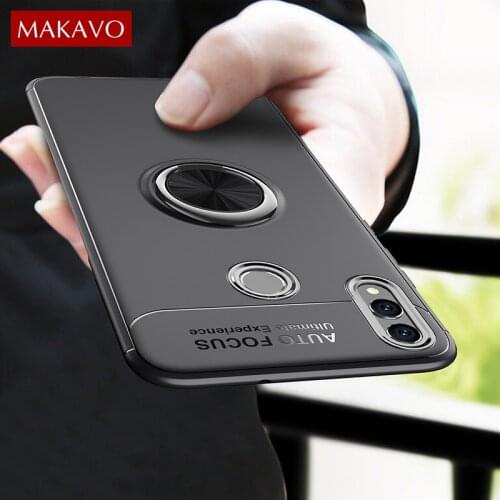 MAKAVO For Huawei Honor 8X Case Rotating Finger Ring Holder Matte Soft Silicone Back Cover on For Honor 8X Phone Case Skin