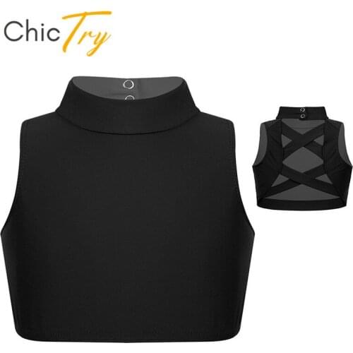 ChicTry Kids Teens Sleeveless Ballet Tops Workout Gymnastics Dance Wear Girls Strappy Back Stretchy Crop Top Stage Dance Costume