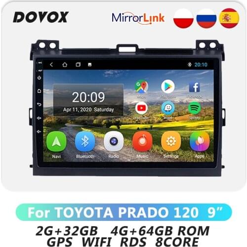 2 Din Android 10 For Toyota Land Cruiser Prado 120 2004 - 2009 Car Radio GPS Navigation Multimedia Player 4G+64G RDS 4G 2din