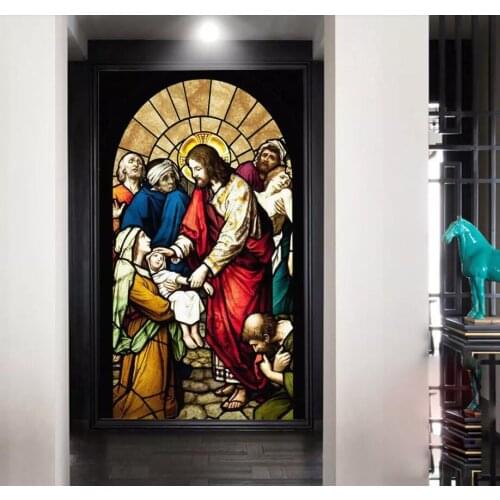 European church glass tiffany painted living room porch background wall decoration painting
