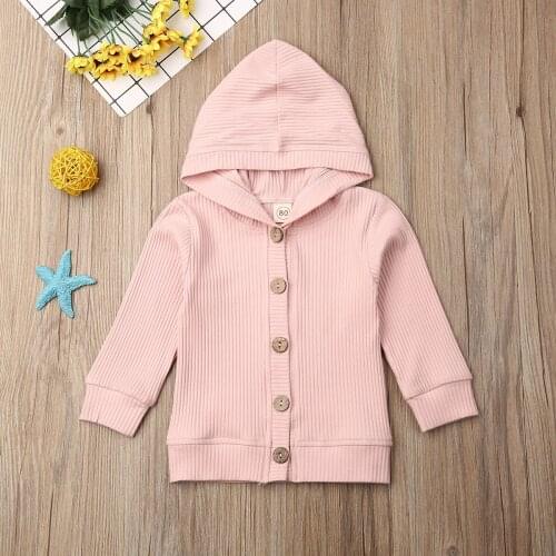 Pudcoco Newborn Baby Girl Clothes Long Sleeve Solid Color Knitted Cotton Button Hooded Warm Coat Outwear Clothes Autumn