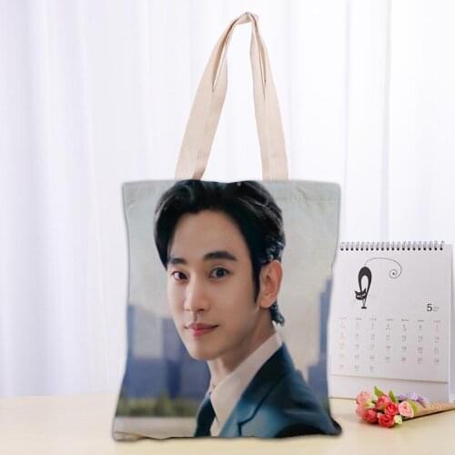Nice Kim Soo Hyun Tote Bag Canvas Cloth Shoulder Shopper Bags For Women Eco Foldable Reusable Shopping Bags 0719