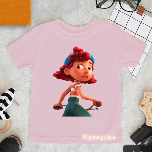 Kawaii girls t-shirts cute luca animation cartoon print girl clothes summer Harajuku aesthetic girl shirt pink short sleeve tops
