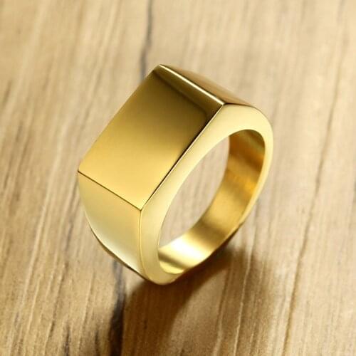 Classic Square Titanium Steel Rings for Men Simple Ancient Silver Color Vintage Male Personality Mens Gift Support Engraving