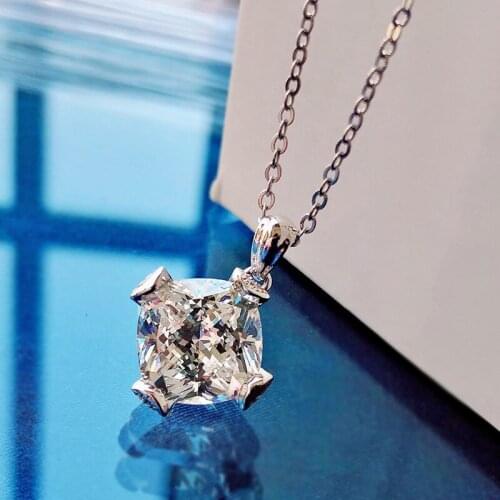 Knobspin 100% 925 Sterling Silver Simulated Moissanite 11*11MM Lab Diamond 45cm Pendant Necklace Women Fine Neck Fashion Jewelry