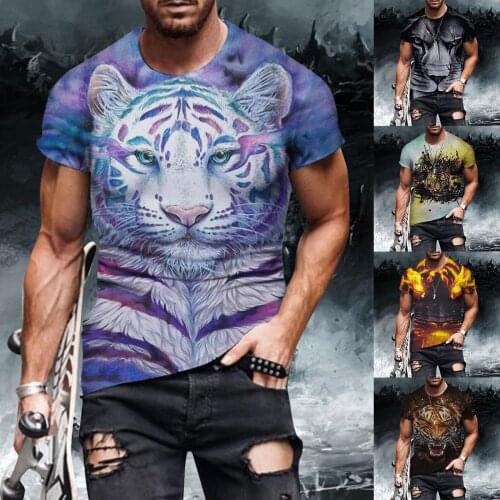 Mens T-sleeve Summer Street Fashion Casual Tiger Print Round Neck Short-sleeved T-sleeve 2021 Breathable Street Mens Clothing