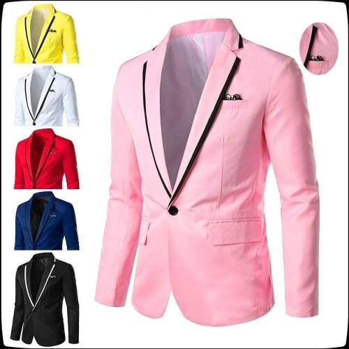 Mens Slim Jacket Business Casual Suit Jacket Wedding Groom Mens One Button Blazer