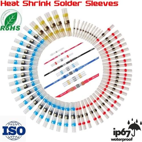 10/30/50/100 PCS SST-105 Series Heat Shrink Butt Wire Connectors Waterproof Tinned Copper Solder Seal Terminals Kit Set