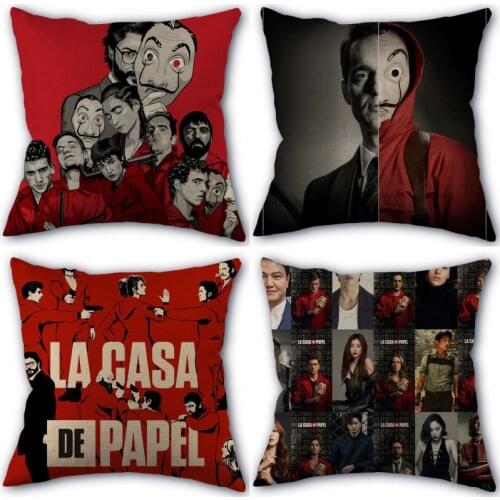 45X45cm Pillow Cover La Casa De Papel Square Zipper Cotton Linen Pillow Cases Bedroom Home Decorative Pillowcase 0406