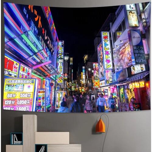Tokyo Nightlife Tapestry Bedroom Wall Hanging Home Decoration Japanese Tapestry Bohemian Decorative Hippie Print Mattress