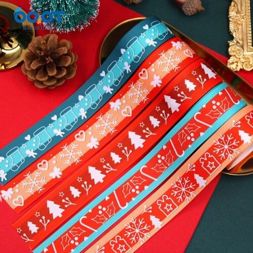 25mm Christmas Tree Snowflakes gosgrain Ribbon 10 Yard Christmas DIY Handmade Accessories Headdress Gift Packaging Decoration