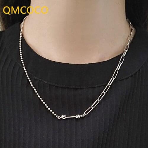 QMCOCO New Style Vintage Handmade Necklace For Women New Fashion 925 Silver Tie A Knot Rock Woman Man Party Jewelry Gift