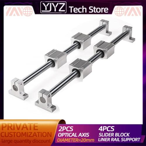 Optical Axis Linear Rail Shaft OD20mm 100-1150mm +4pc SCS20UU Linear Bearing Blocks + SK20 Bearing Support