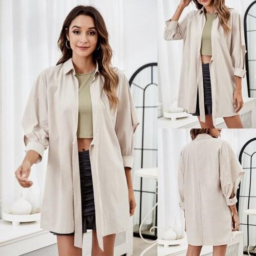 Autumn 2021 New Lapel Womens Wear Strap Cardigan Casual Loose Jacket Dig Air Sleeve Design Jacket