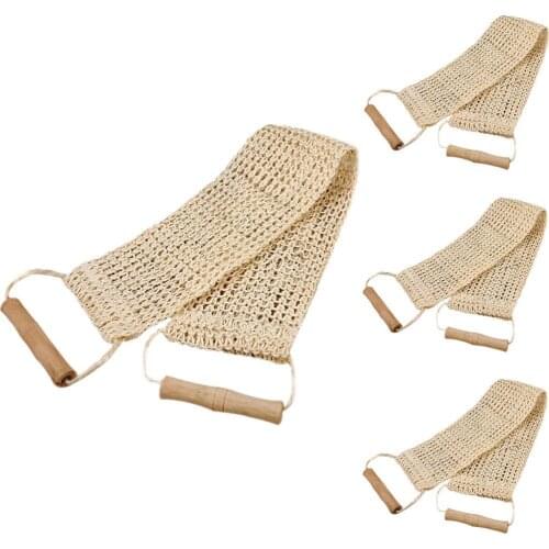 Rub Exfoliating Dead Skin Shower Towel Durable Skin Care Bath Towel Scrubber Sisal Hemp Back Strap Wooden Handle