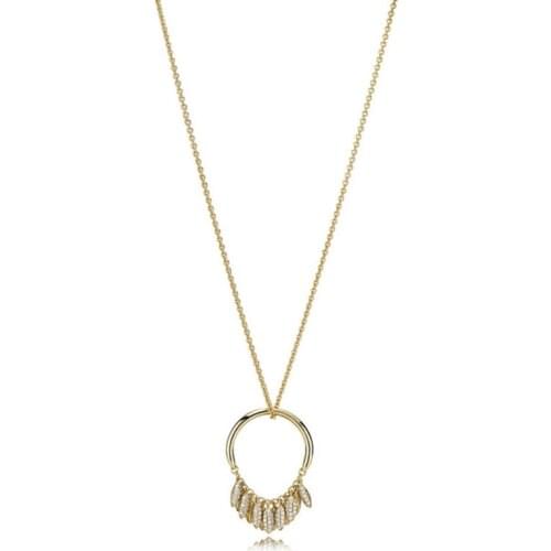 NEW 925 Sterling Silver Limited Edition Circle Of Seeds Necklace Shine Gold & Clear CZ Fit Diy Original Fashion Jewelry Gift