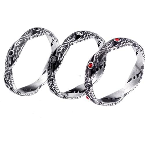 Drop Shipping Animal Angel Wing Gothic Rings Red Cubic Zircon Stones For Men Male Vintage Stainless Steel Accessories Ring 2021
