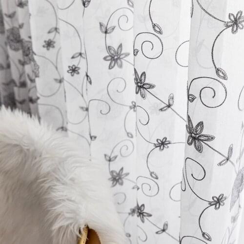 MRTREES White Tulle Floral Embroidered Curtains for the Living Room Bedroom Curtain Window Kitchen Drapes Window Treatment Panel