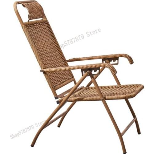 Rattan summer balcony backrest folding rattan chair portable elderly leisure lounge chair outdoor lazy summer cool lunch break c