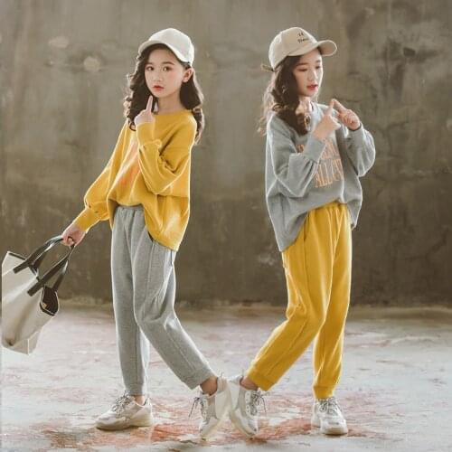 Kids Girls Long Sleeve Tracksuits Teenage Girl Casual Sport Clothing Sets 2 pieces Yellow Sweatshirt Pants Outfit 10 12 14 years