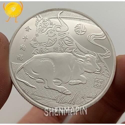 Taurus send blessing Commemorative Coin Chinese Zodiac Cattle Coins Collectibles Happy Year of the Cattle Gift Silver Coins