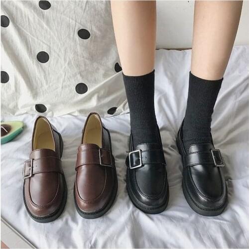 Retro Brown Oxford Shoes For Women Chic Platform Patent Leather Slip On Loafers Korean Fashion Flats Black 2020 New Office Shoes