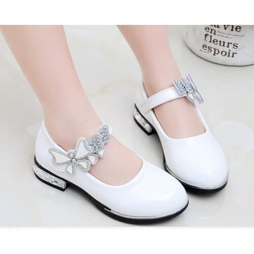 Princess Girls Shoes Rhinestone bow Dress Shoes For Girls Fashion Party Black With High Heels Student performance shoes Lager