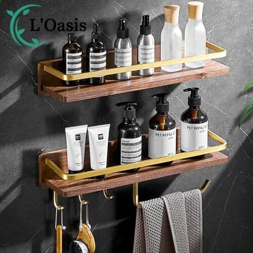 Bathroom Non-Perforated Walnut Towel Rack Bathroom Space Aluminum Towel Bar One-Word Partition Storage Rack