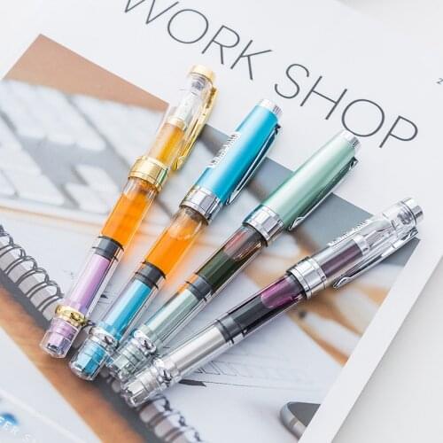 Wingsung Fountain Pen F Nib 0.5mm EF Nib 0.38mm for Choose 1pc/lot Transparent Color Ink Pens for Writing School Office Supplies