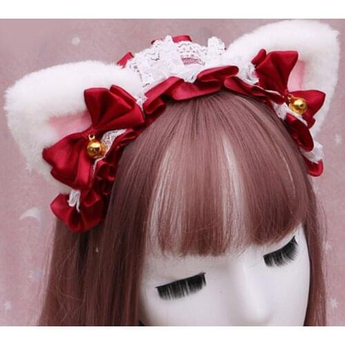 Japanese Plush Cat Ears KC Headband Lolita Headdress Lolita Headdress Lace Hair Band Sweet Daily