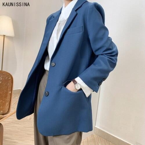 New Designer Blazer Women Autumn Winter Retro Casual Coats Shoulder Pad Solid Long Sleeve Suit Jacket Single Breasted Blazers