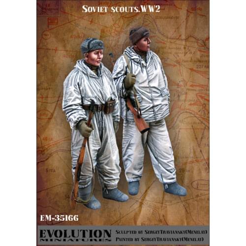 1/35, Soviet Scouts WW2, Resin Model Soldier GK, World War II military theme, Unassembled and unpainted kit