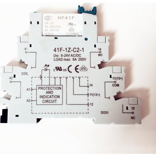 1PCS 41F-1Z-C2-1 HF41F 5V 12V 24V 6A 1CO Slim Relay Mount On Screw Socket with LED and Protection Circuit 24VDC/AC Wafer relay