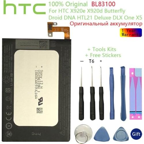 100% Original BL83100 Battery for HTC X920e X920d Butterfly Droid Dna Htl21 Cell Phone Battery + Gift Tools +Stickers