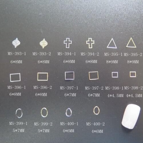 MS393-400 100pcs Silver and Gold Cute Triangle Rectiangle Oval Metal Sticker Nail Art Metal Sticker Nail Art Decoration
