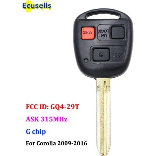 2+1 Button ASK 315mhz Remote Key fob with G CHIP for for Toyota Corolla 2009-2016 FCC ID: GQ4-29T TOY43