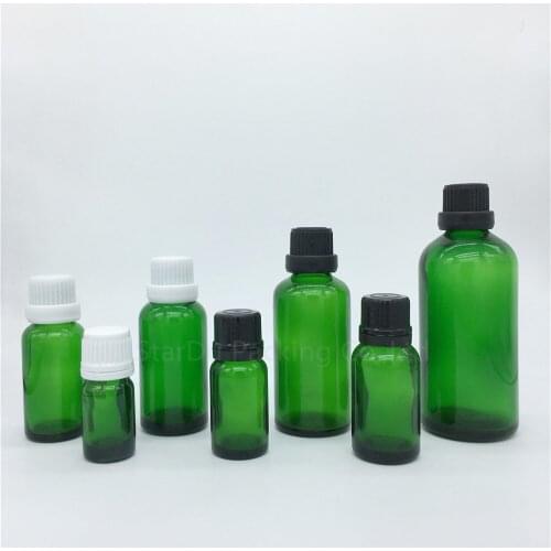 480PCS 5ml 10ml 15ml 20ml 30ML 50ml 100ml Green Glass Bottle Vials Essential Oil Bottle with tamper evident cap Perfume bottle