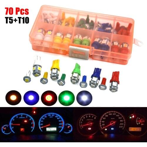 70Pcs Car T5 T10 LED Instrument Panel Cluster Plug 5050SMD Dash Light Bulb Indicator For Turn Signal Light Backup Light