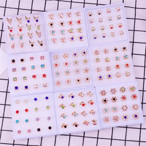 8 Pairs Flower Heart Butterfly Bowknot Earrings Geometric Women Star Moon Plastic Stud Earring Set Fashion Jewelry Best Gift
