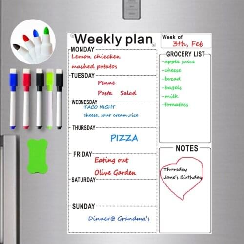 A4 Magnetic Week Planner Grocery List Dry-Erase White Board Sheet Fridge Sticker Notepad Planner Sheet Magnetic Marker Eraser